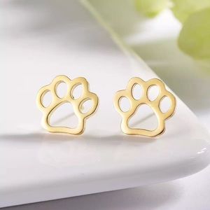 New Gold Plated Cute Dog Cat Paw Stud Earrings